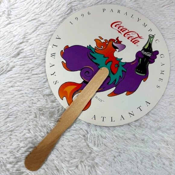 Vintage Double-Sided Coca-Cola x BLAZE 1996 Atlanta Paralympic Games Fan - Picture 1 of 10